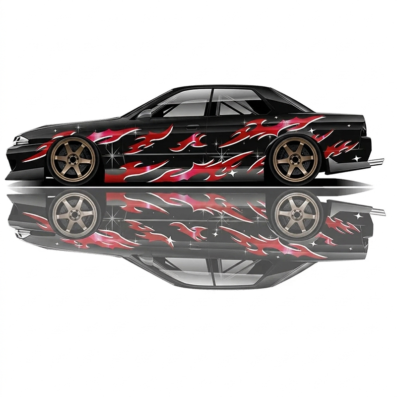 Universal drift car livery flames, flame drift car wrap, drift car flame graphics, custom flame racing decals, JDM flame livery, tuner car flame decals, motorsport flame graphics, drift wrap design, racing flame wrap, performance car graphics, custom drift livery, drift car decals, track car wrap design, sponsor style racing graphics, show car flame livery