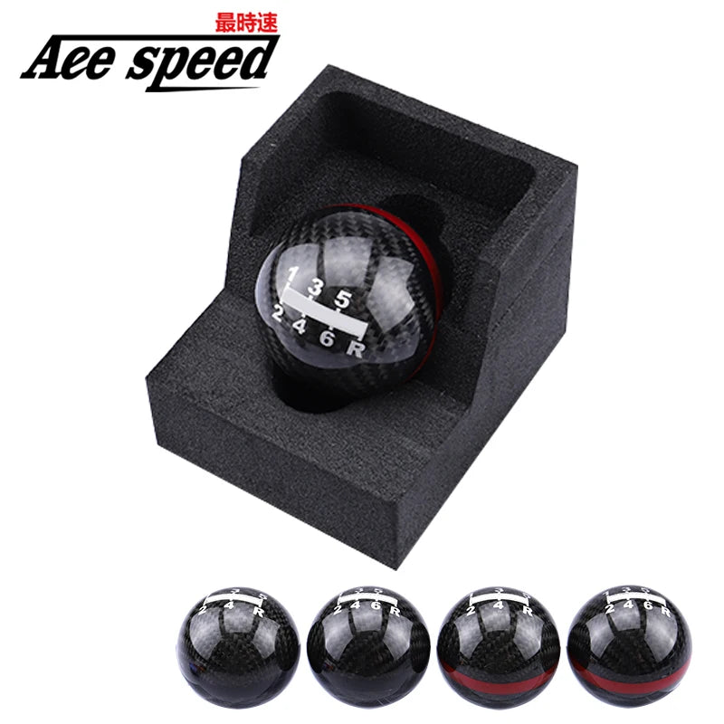 Carbon fiber style 5-speed manual shift knob with racing gear pattern