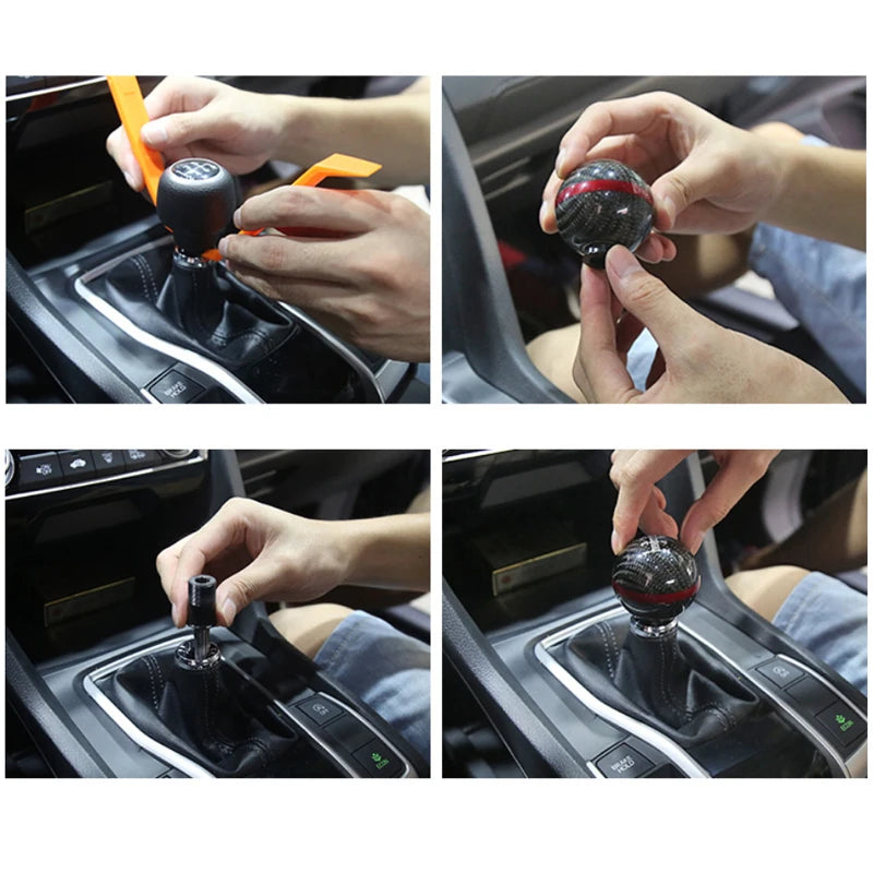 Carbon fiber style 5-speed manual shift knob with racing gear pattern
