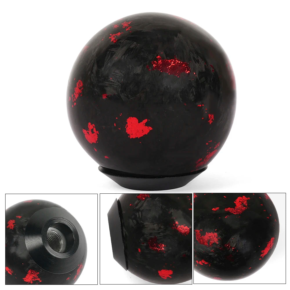 Black and red JDM resin-style manual shift knob with threaded adapters and multiple design options
