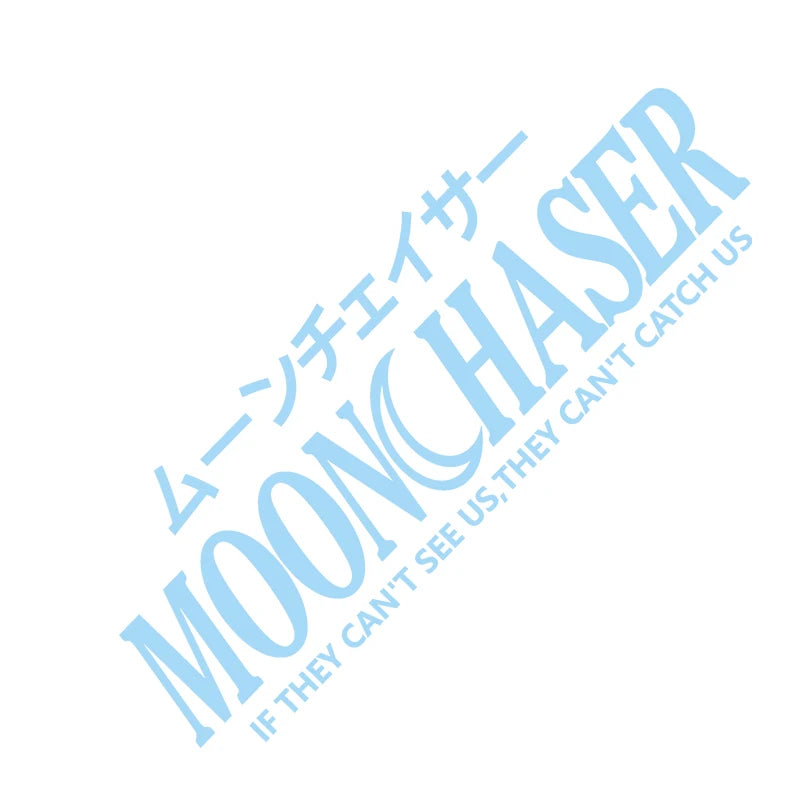 White Moonchaser Japanese style sticker displayed on a car windshield