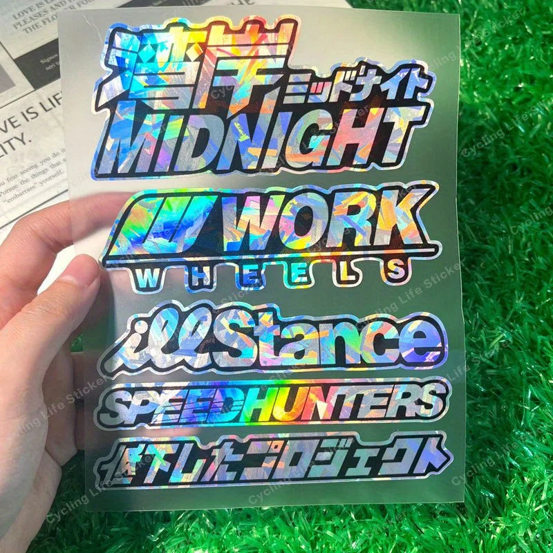 JDM holographic sticker pack with Speedhunters Work Wheels and drift decals - bumper decal preview 17