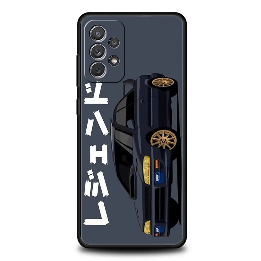 Black JDM phone case with silver Japanese sports car artwork