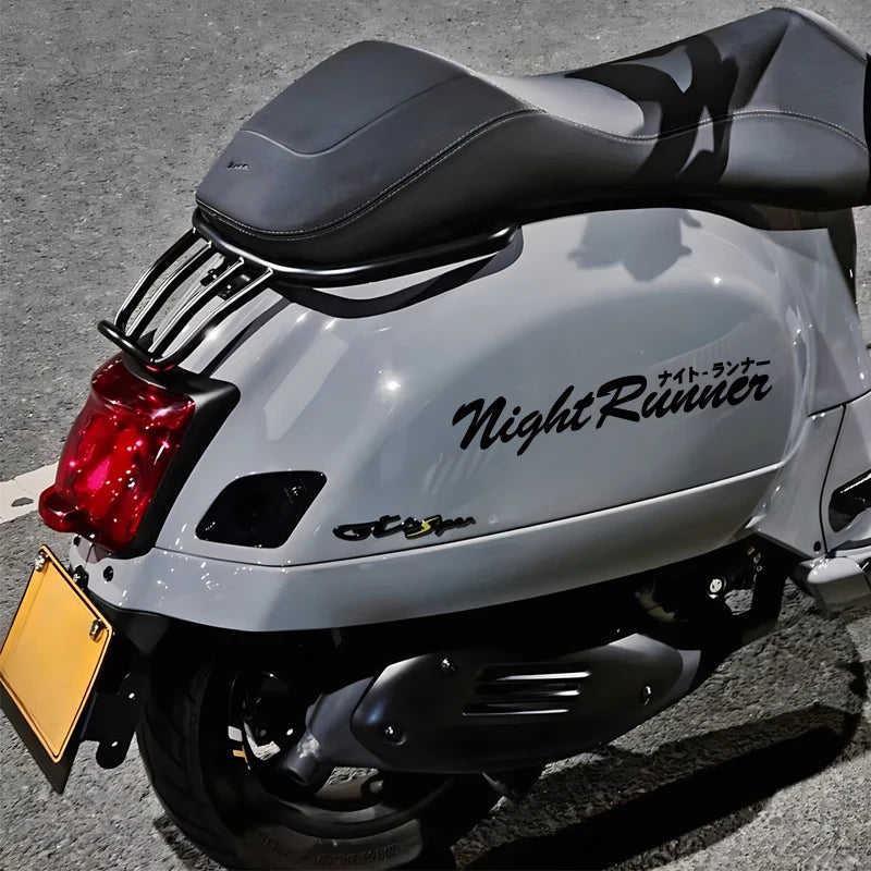 Night Runner Japanese style windshield sticker displayed on a black modified car
