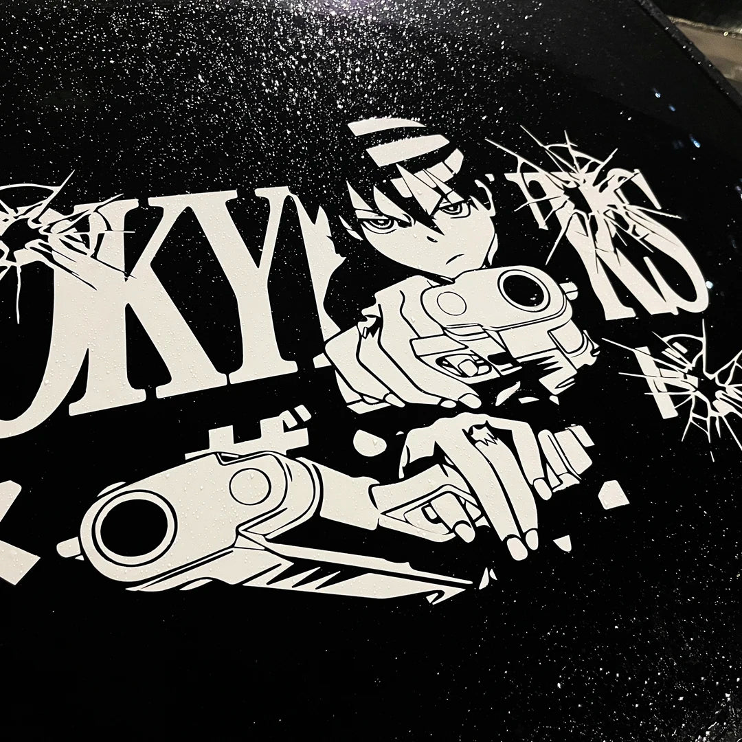 Black and white anime character windshield sticker for car window
