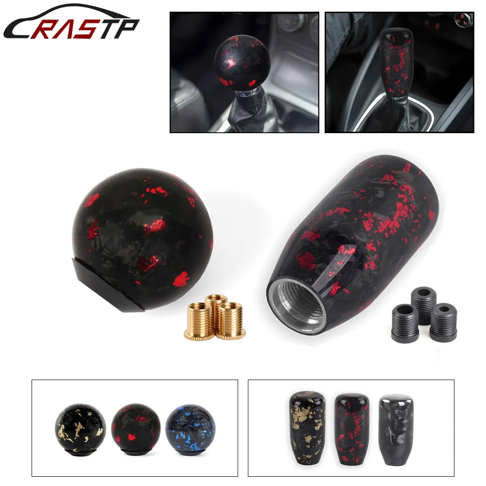 Black and red JDM resin-style manual shift knob with threaded adapters and multiple design options