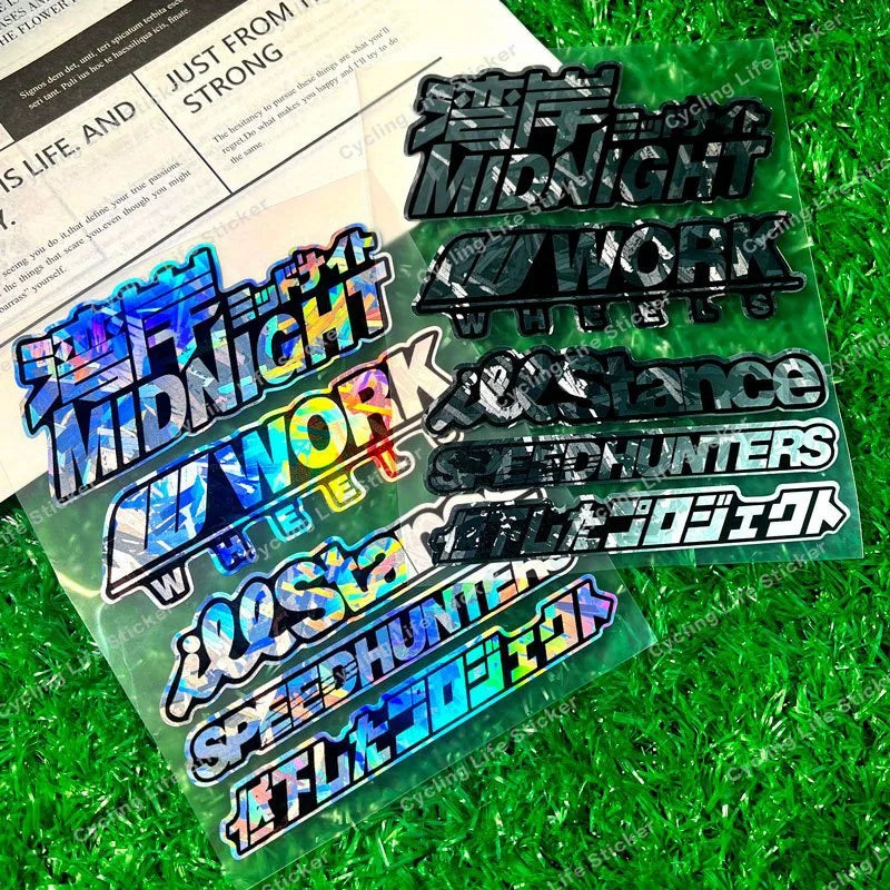 JDM holographic sticker pack with Speedhunters Work Wheels and drift decals - sticker detail image 6