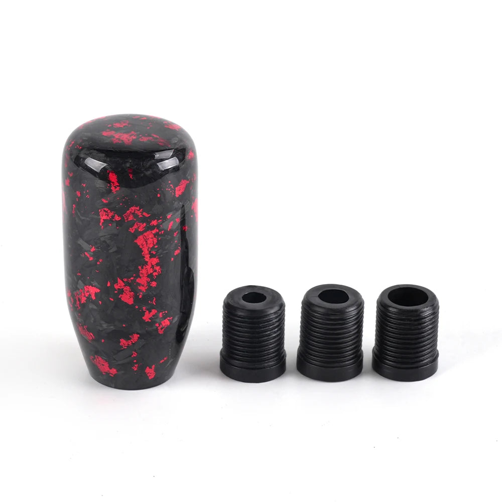 Black and red JDM resin-style manual shift knob with threaded adapters and multiple design options
