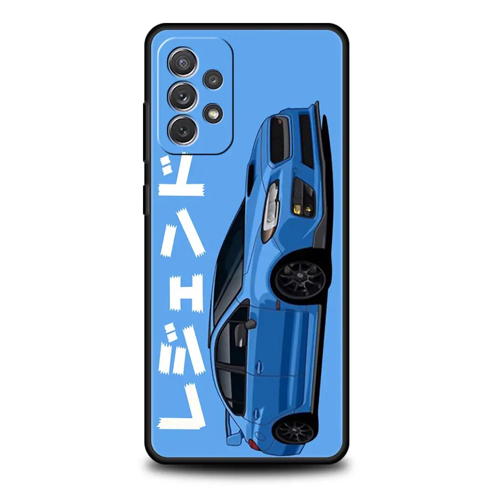 Dark blue JDM car phone case featuring a Japanese sports car