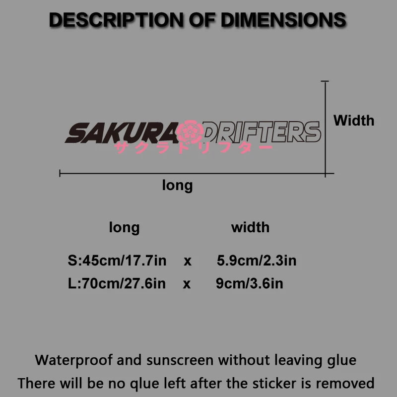Sakura Drifters windshield sticker with pink cherry blossom design on a black modified car