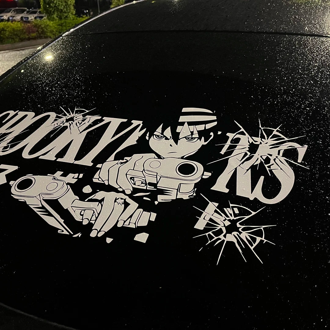 Black and white anime character windshield sticker for car window