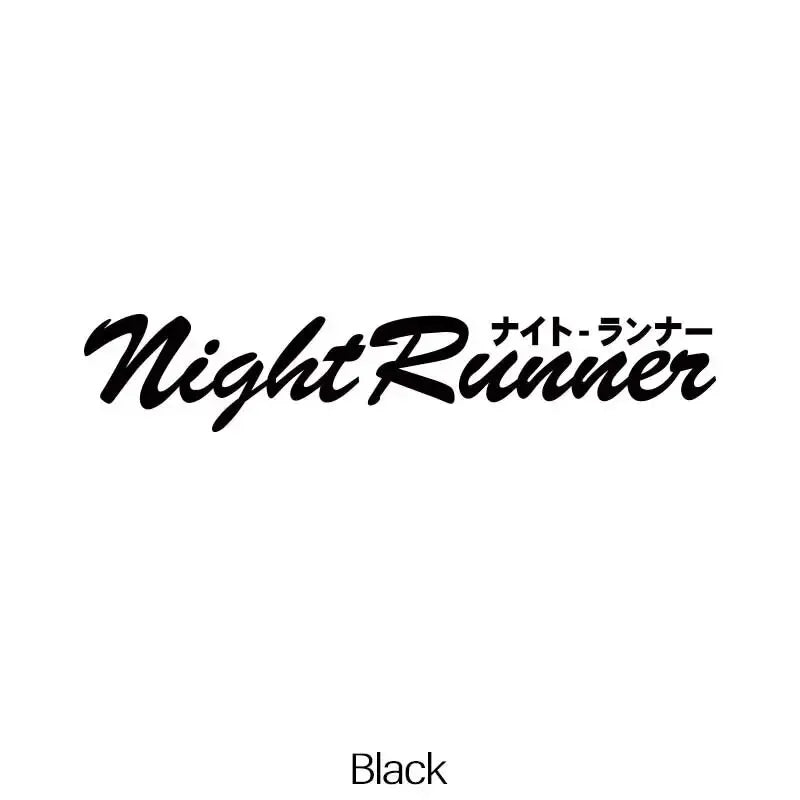 Night Runner Japanese style windshield sticker displayed on a black modified car