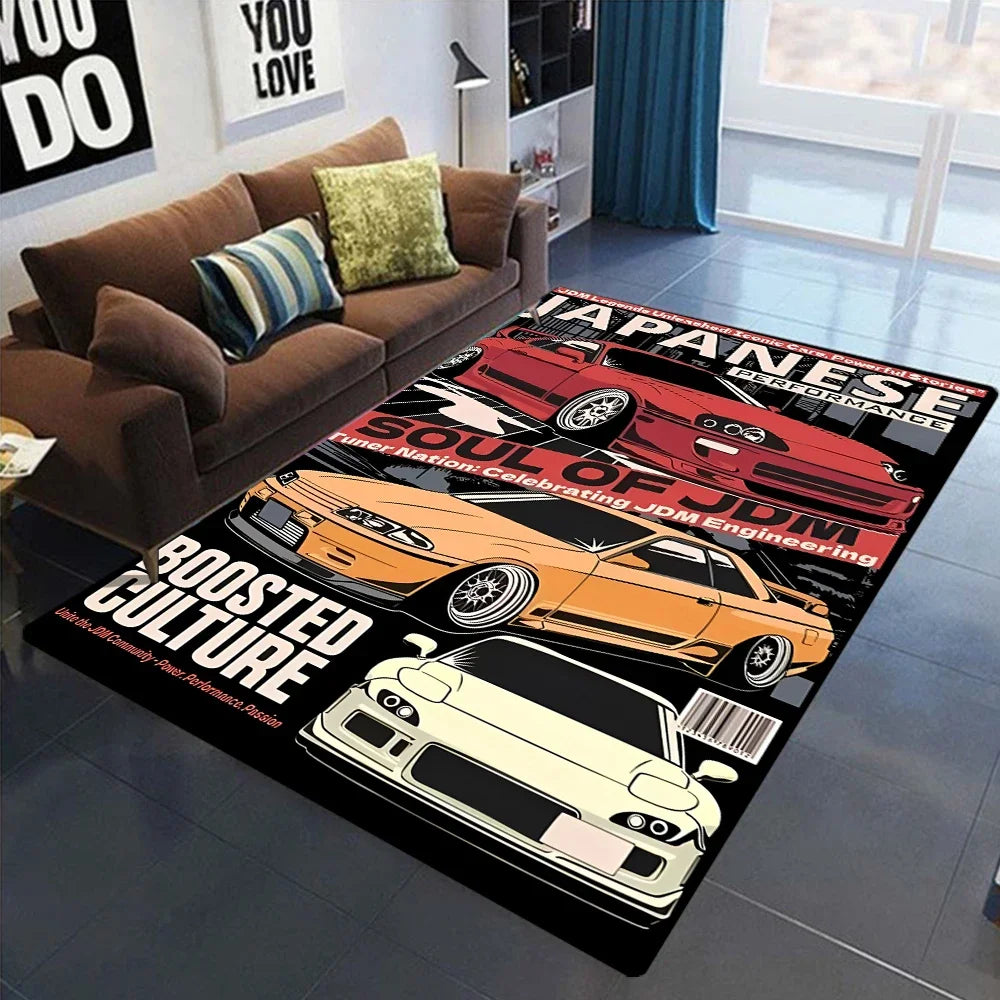 JDM Car Racing Area Rugs – Japanese Street Car Garage & Bedroom Rug