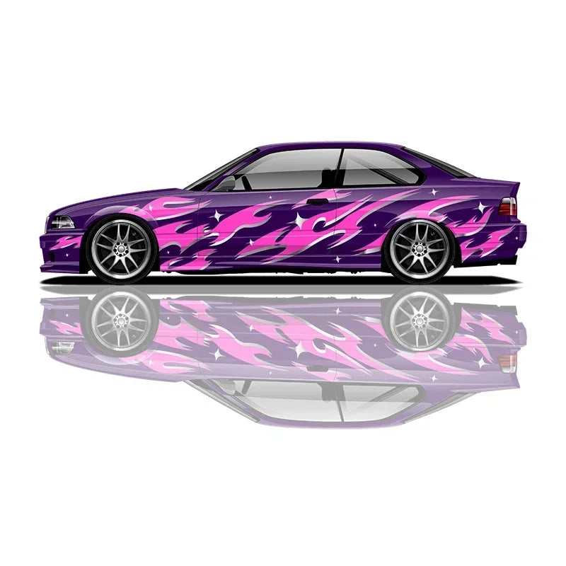 Premium Universal Drift Car Liveries Flame Streaks featuring bold flame graphics, racing decals, and JDM-inspired wrap artwork for drift cars, tuner builds, track cars, and show vehicles.