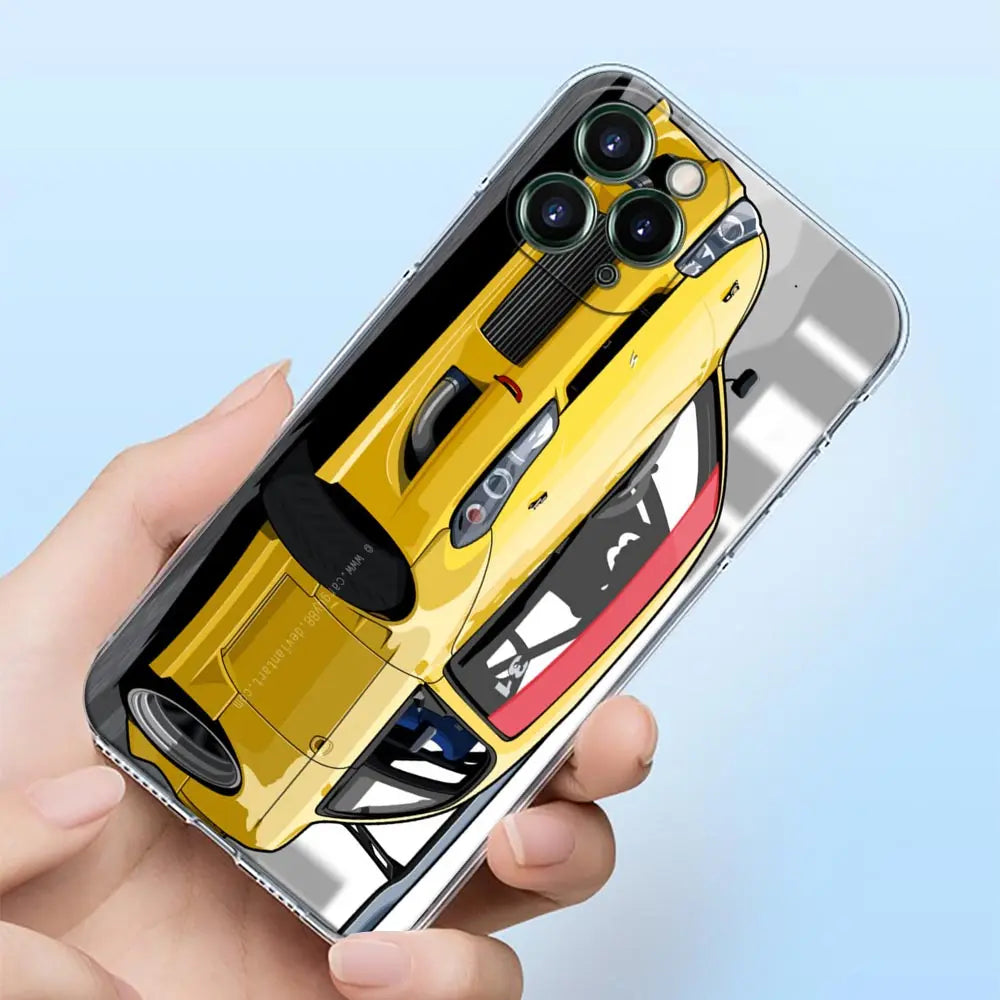JDM racing phone cases featuring colorful Japanese tuner car artwork and modified sports car designs