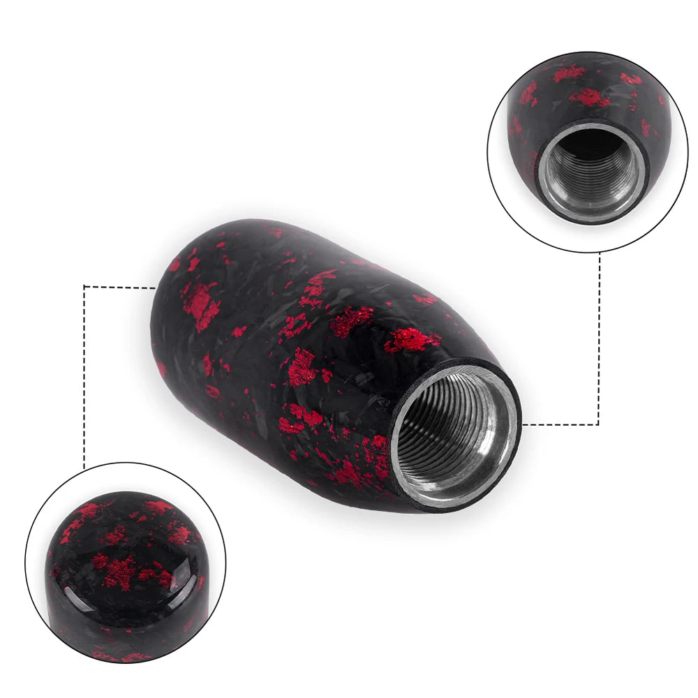 Black and red JDM resin-style manual shift knob with threaded adapters and multiple design options