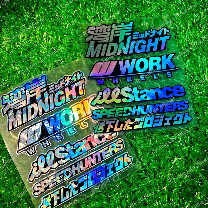 JDM holographic sticker pack with Speedhunters Work Wheels and drift decals - motorcycle decal preview 10