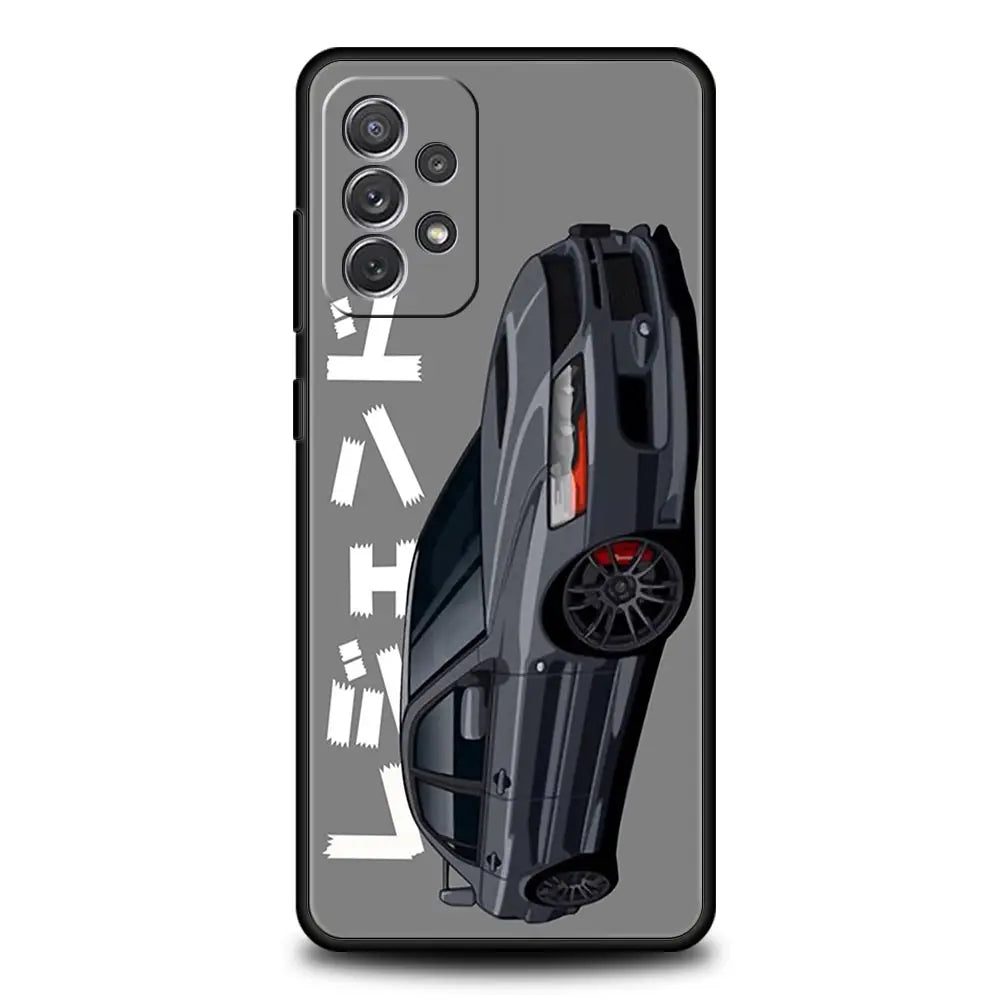 Black JDM phone case with Japanese car artwork and racing style
