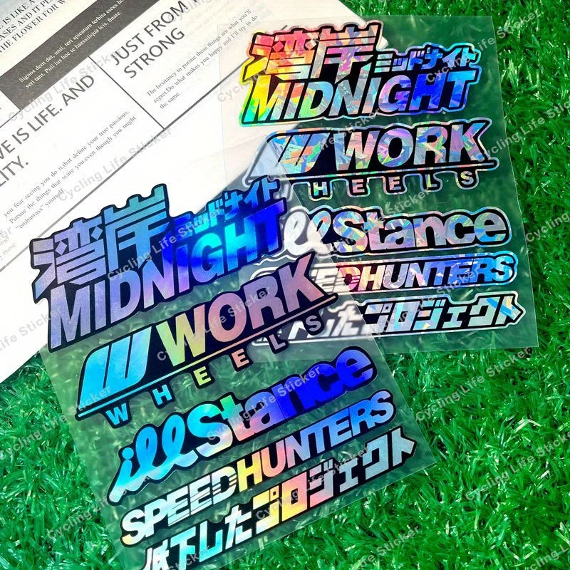JDM holographic sticker pack with Speedhunters Work Wheels and drift decals - garage decor preview 9