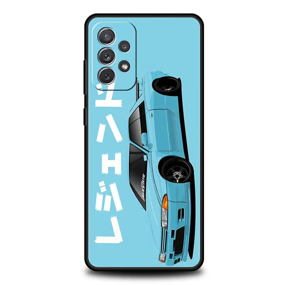 Light blue JDM phone case with Japanese sports car design