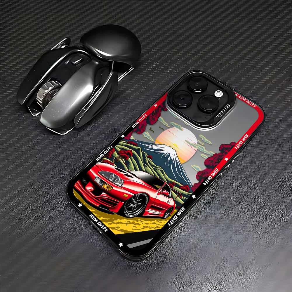 JDM drift phone cases featuring Japanese street racing artwork, performance cars, and mountain-inspired graphics