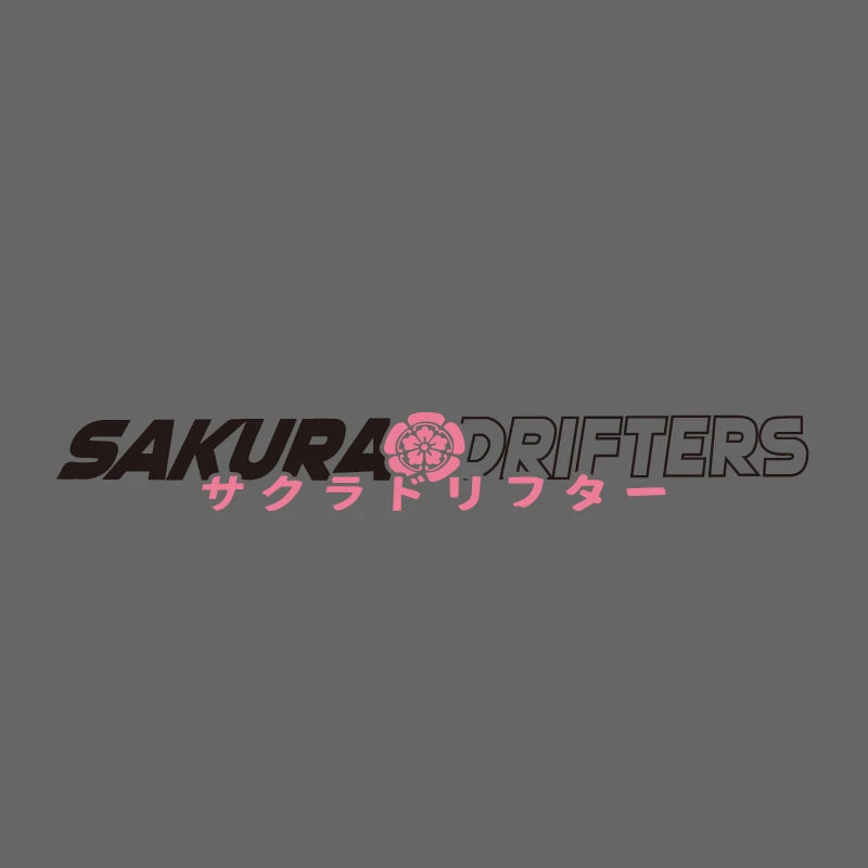 Sakura Drifters windshield sticker with pink cherry blossom design on a black modified car