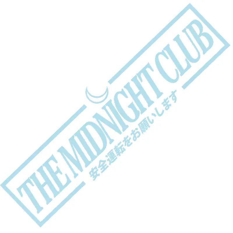  Midnight Club windshield sticker with crescent moon and Japanese text on a sports car