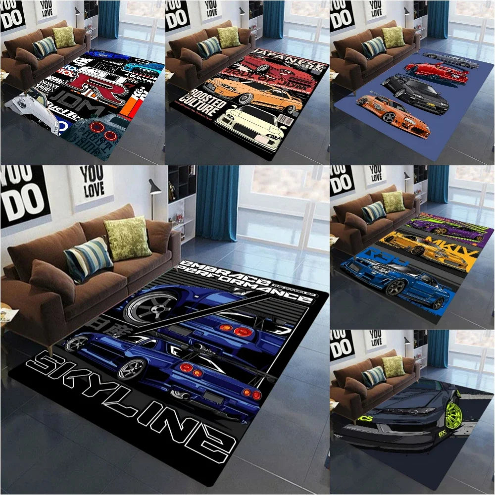 JDM Car Racing Area Rugs – Japanese Street Car Garage & Bedroom Rug