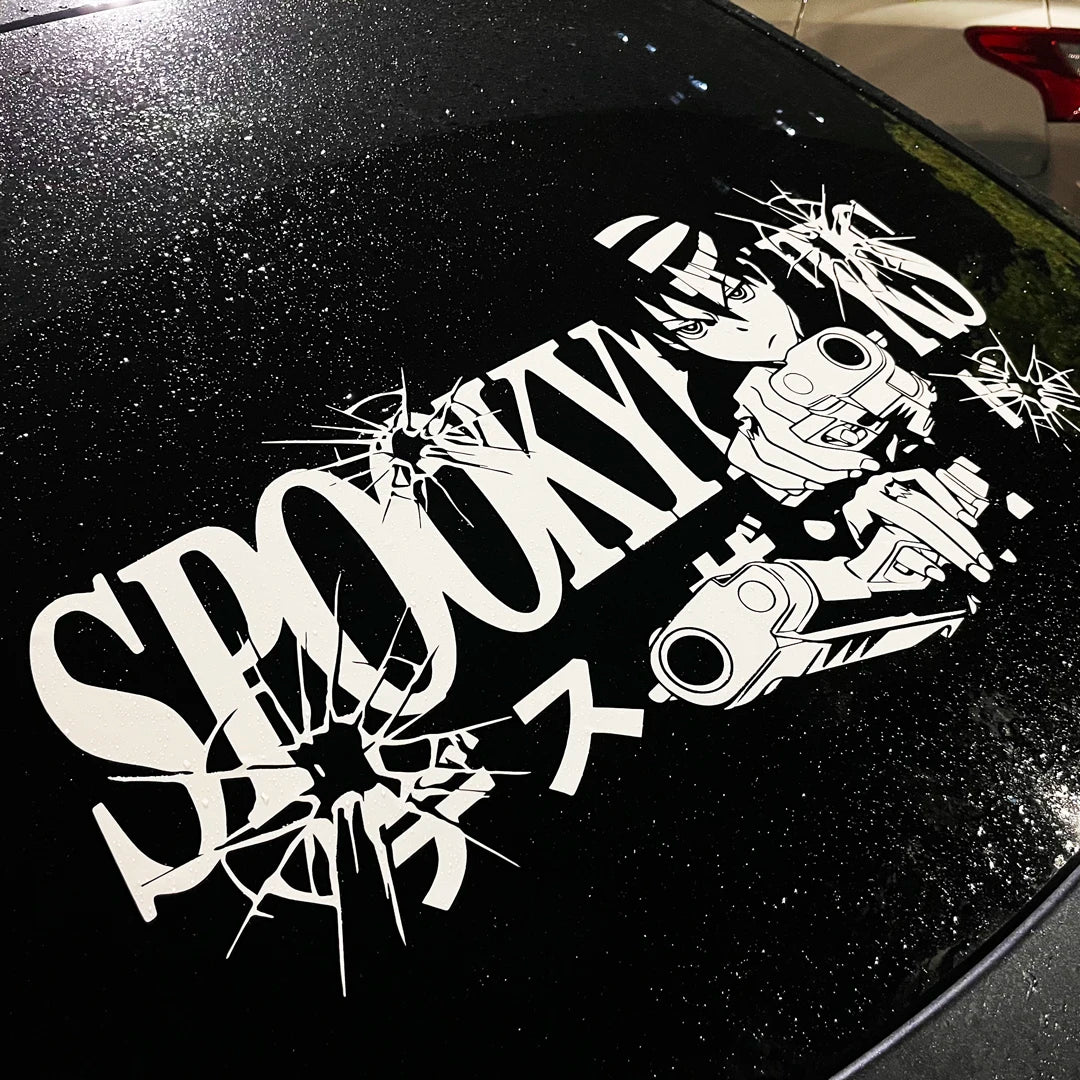 Black and white anime character windshield sticker for car window