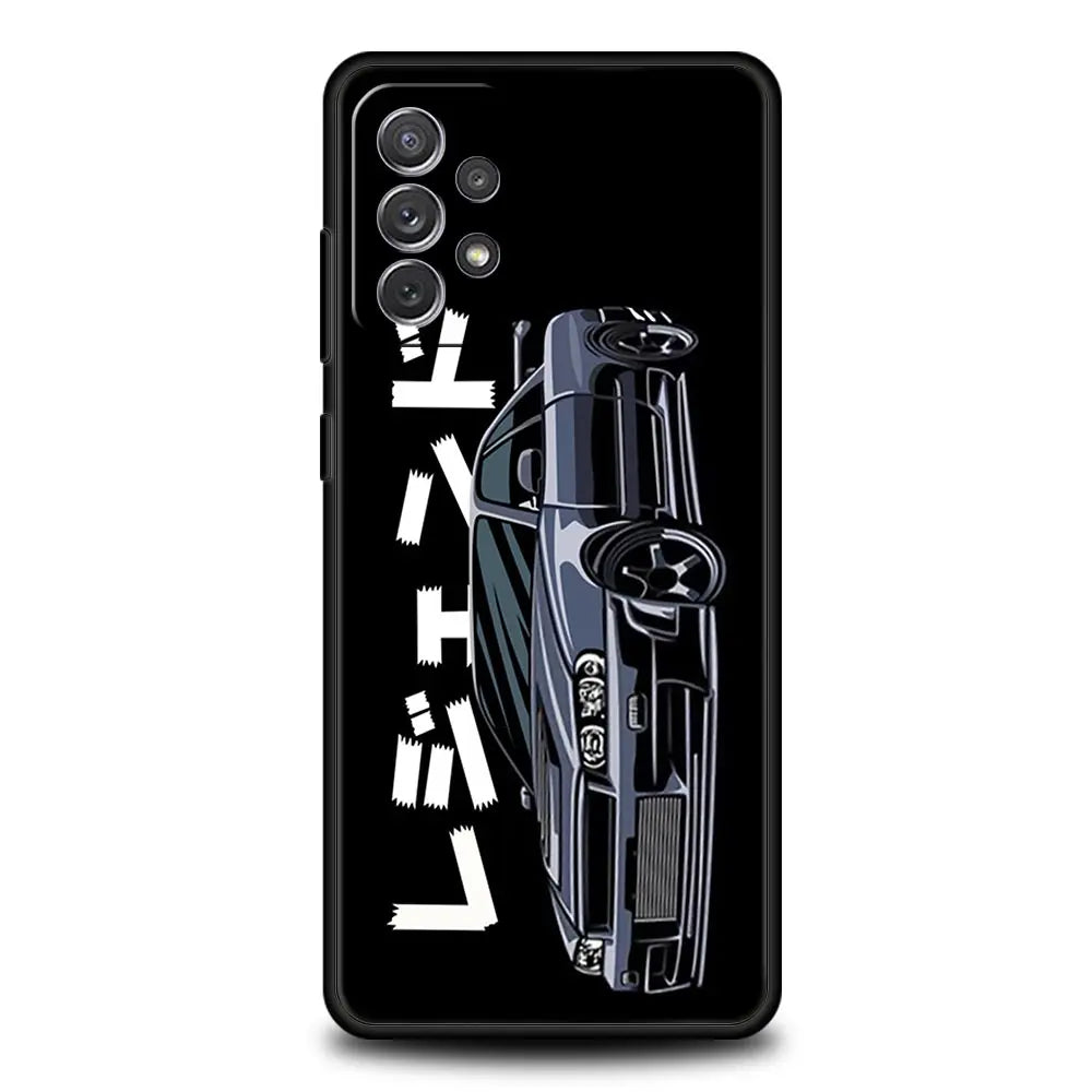 Japanese sports car phone case featuring detailed automotive graphics