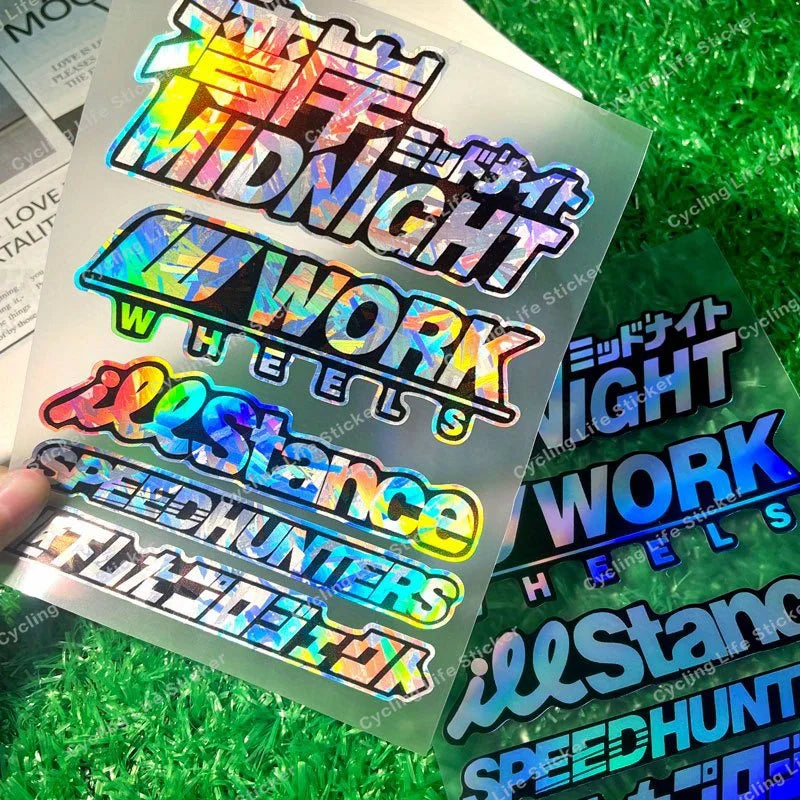 JDM holographic sticker pack with Speedhunters Work Wheels and drift decals - main product image 1