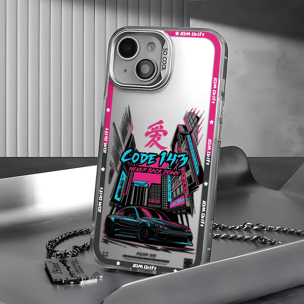JDM drift phone cases featuring Japanese street racing artwork, performance cars, and mountain-inspired graphics