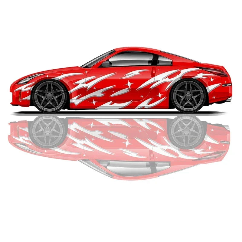 Premium Universal Drift Car Liveries Flame Streaks featuring bold flame graphics, racing decals, and JDM-inspired wrap artwork for drift cars, tuner builds, track cars, and show vehicles.
