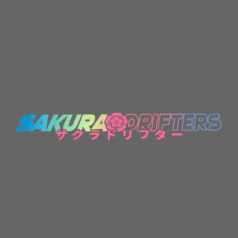 Sakura Drifters windshield sticker with pink cherry blossom design on a black modified car