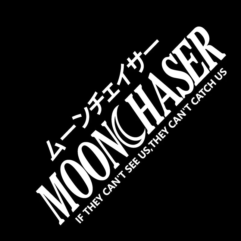  Moonchaser Japanese style sticker displayed on a car windshield