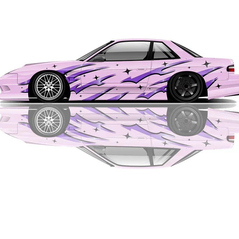 Premium Universal Drift Car Liveries Flame Streaks featuring bold flame graphics, racing decals, and JDM-inspired wrap artwork for drift cars, tuner builds, track cars, and show vehicles.
