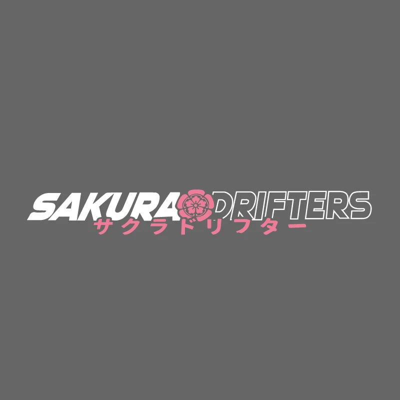 Sakura Drifters windshield sticker with pink cherry blossom design on a black modified car