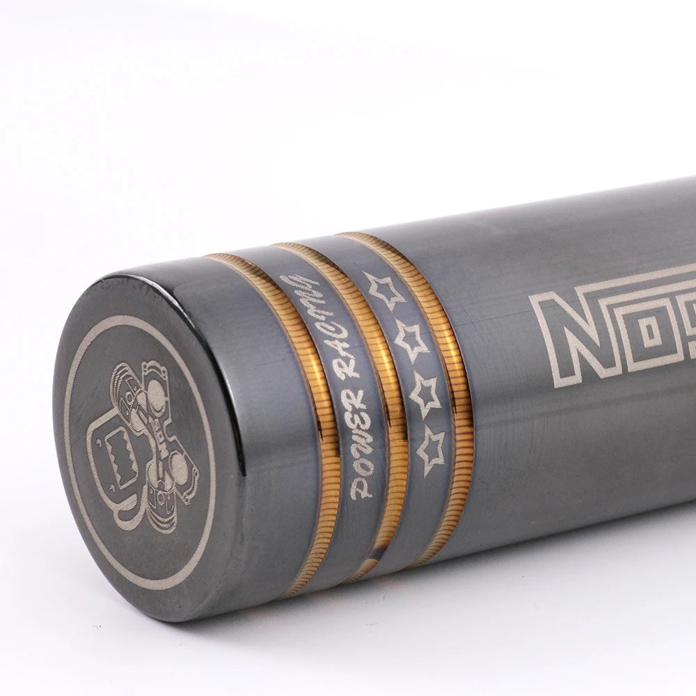 JDM racing manual shift knobs in black, chrome, and rainbow finishes with engraved graphics