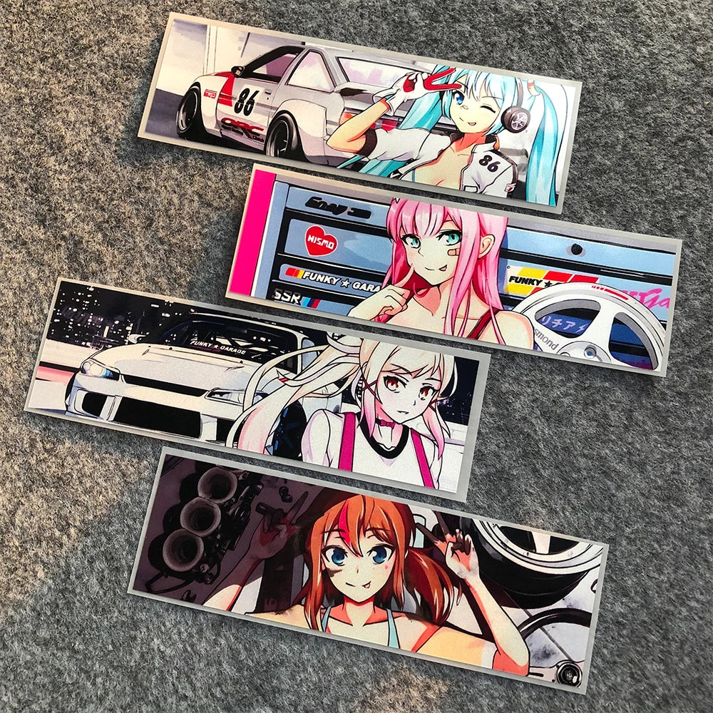 Anime banner sticker set with Japanese car culture and tuner-themed designs