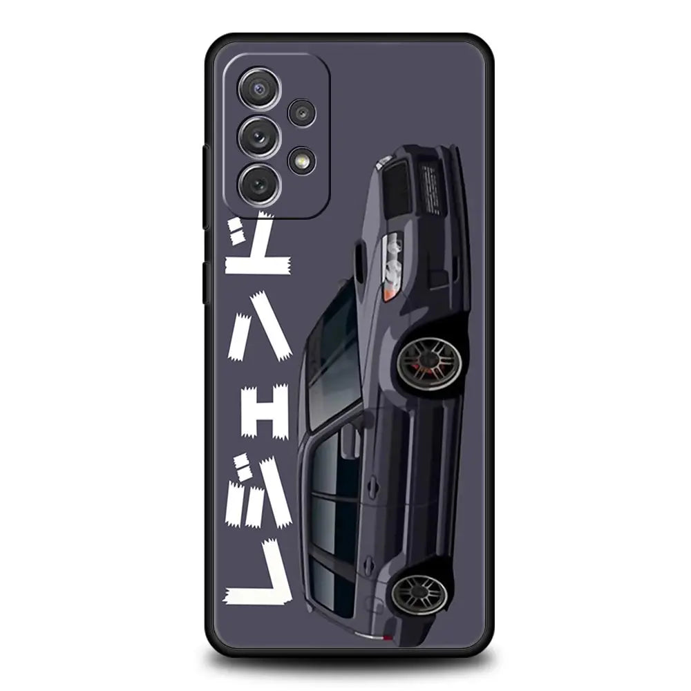 JDM phone case with dark gray Japanese sports car artwork